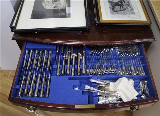 A Viners Kings Royale pattern service of flatware in Mappin & Webb table canteen